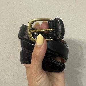 Black Imported Alligator Leather Belt with Brass Buckle